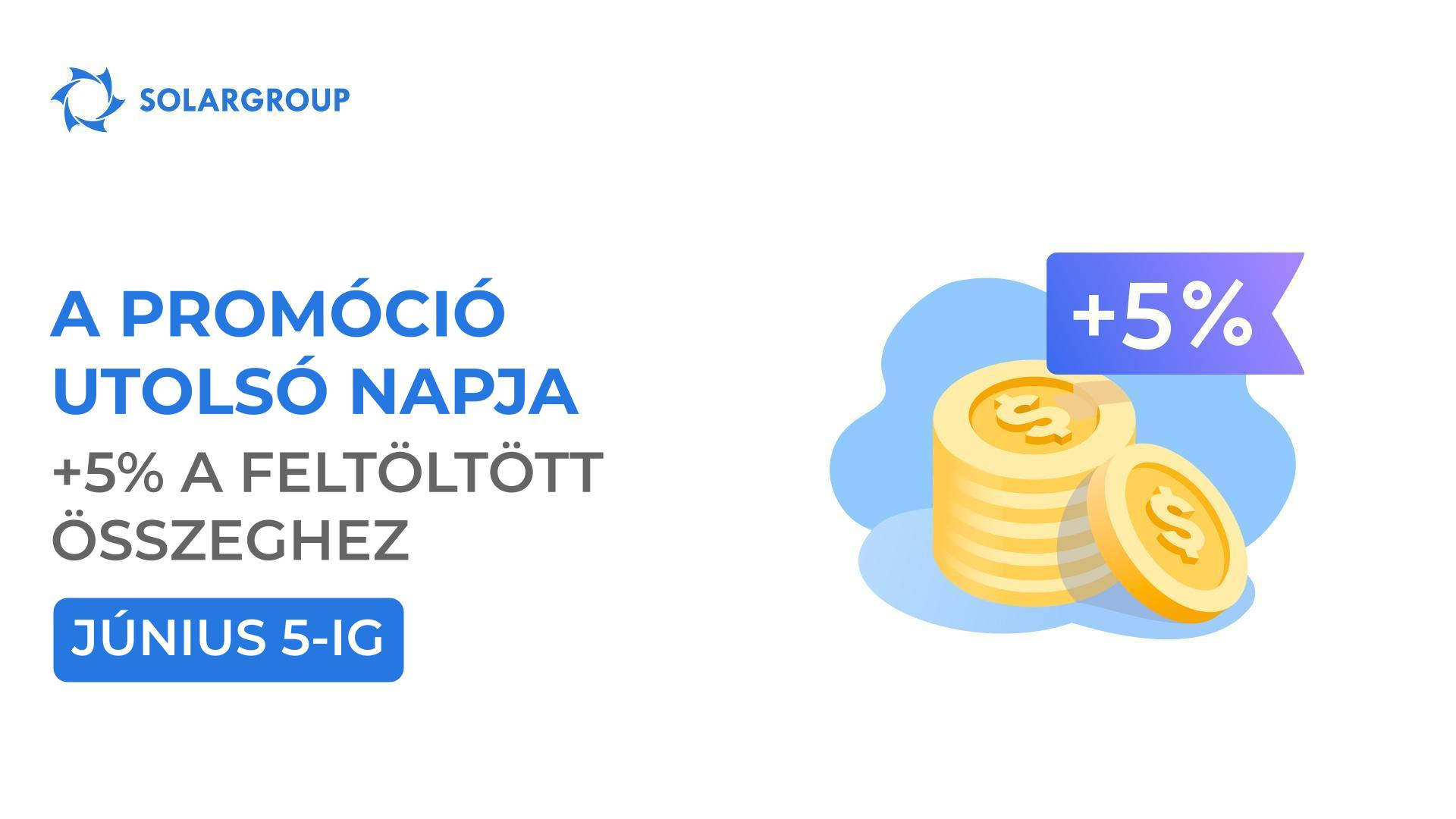 A „+5% a feltöltött összeghez" promóció a végéhez közeledik