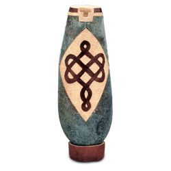 Tall patina People Gourd vase with Celtic Design by Christy Barajas