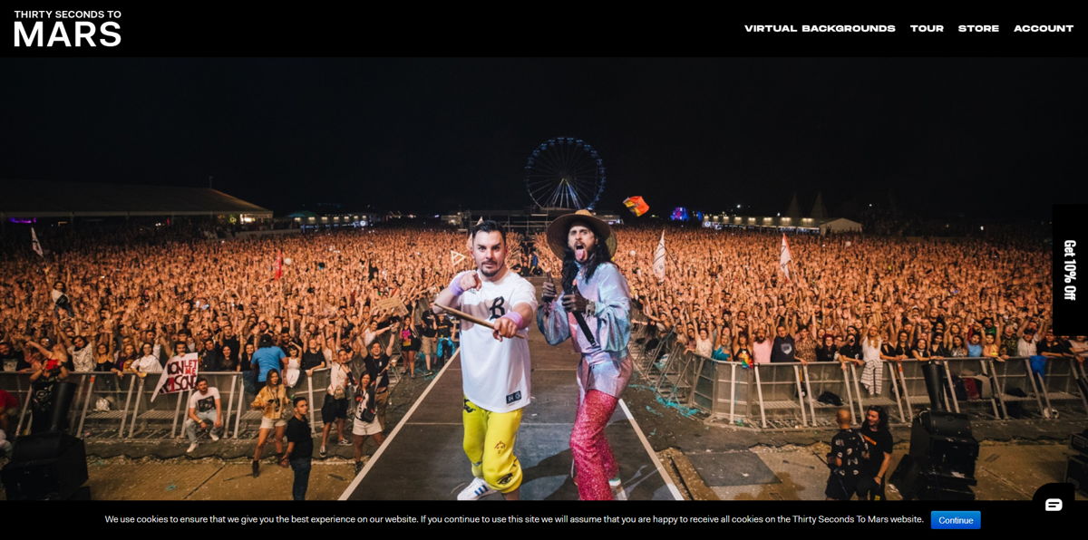 Screenshot of Thirty Seconds To Mars, from the band websites collection.