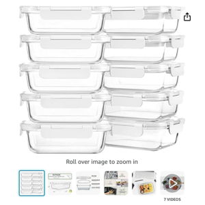 M MCIRCO [10-Pack,22 Oz Glass Meal Prep Containers,Glass Food Storage Containers with lids,Glass Lunch Containers,Microwave, Oven, Freezer and Dishwasher, White