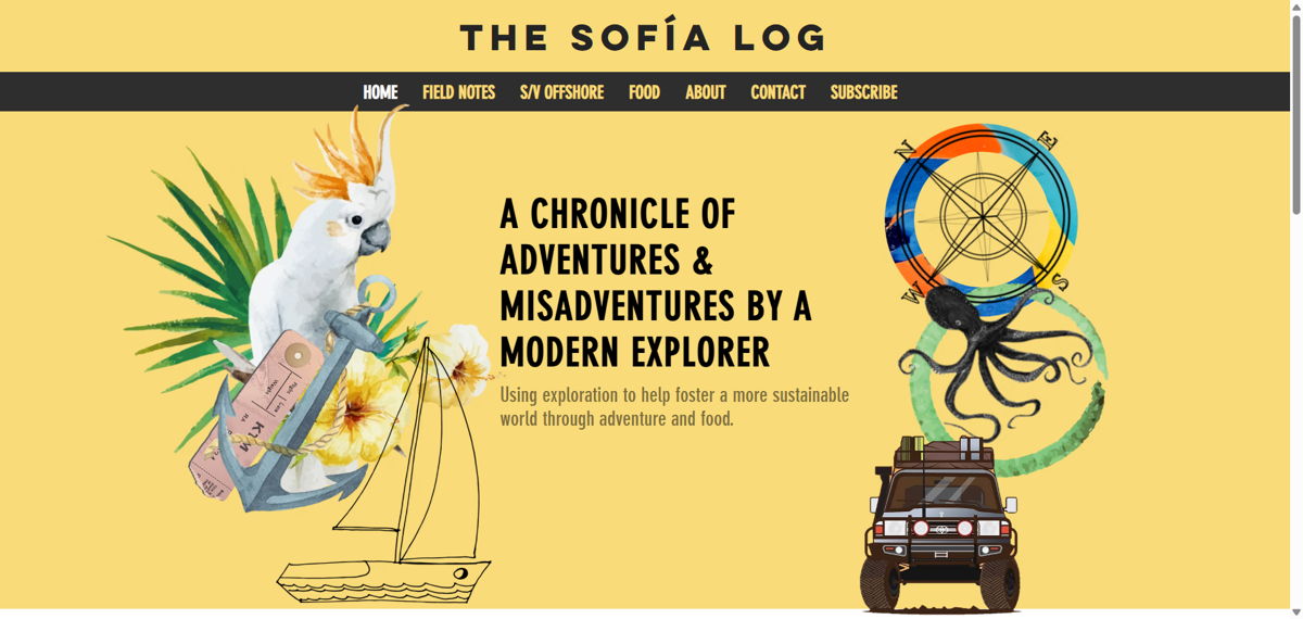 Screenshot of The Sofia Log, from the wix blog examples collection.