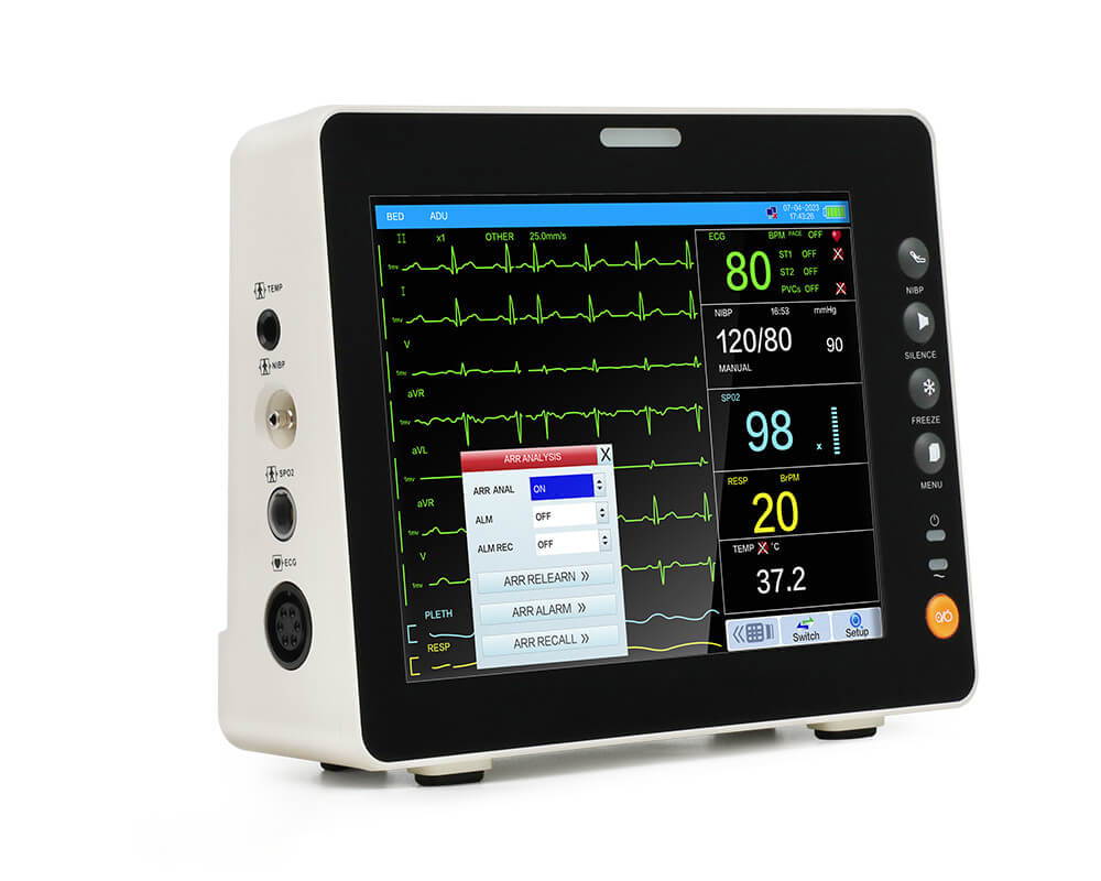 8-inch touchscreen etco2 patient monitor with arrhythmic analysis