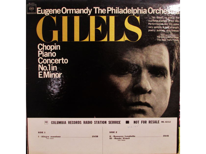 EMIL GILELS (VINATGE LP) - CHOPIN PIANO CONCERTO NO. 1 IN E MINOR (1965) COLUMBIA WHITE LABEL PROMOTIONAL ML 6112
