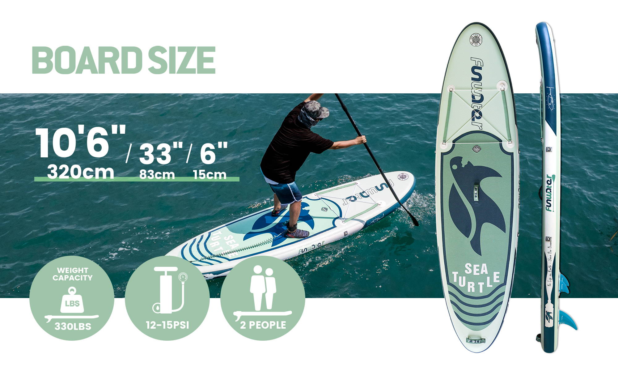 sea turtles 10'6" paddle board size