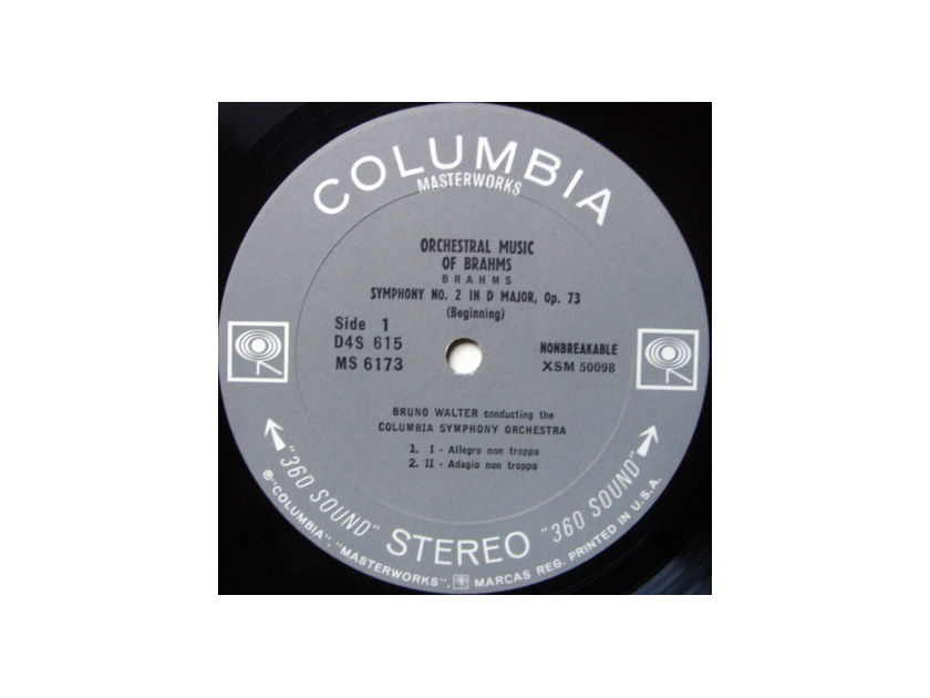 Columbia 2-EYE / BRONO WALTER, - Brahms Symphony No.2, EX!