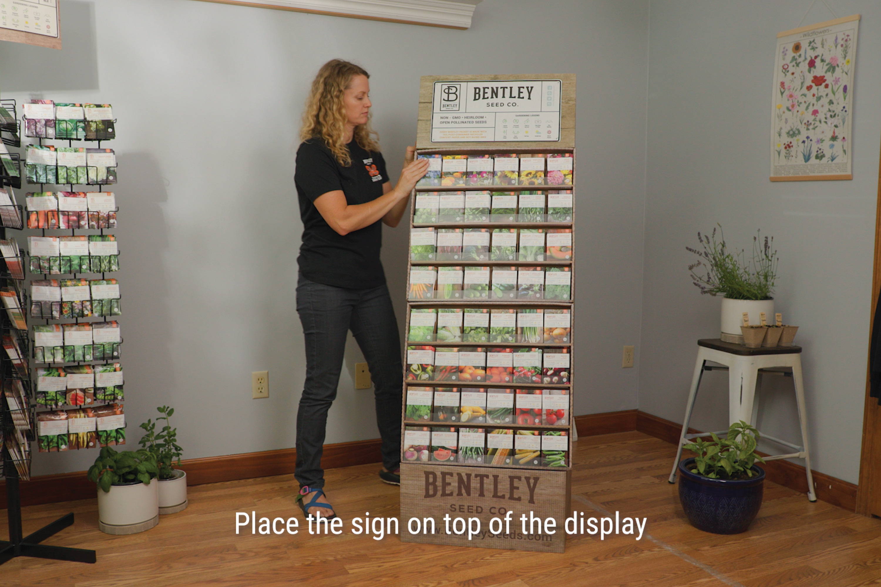 Bentley Seeds Display Instructions - attach supplied clips into slots on the back of trays