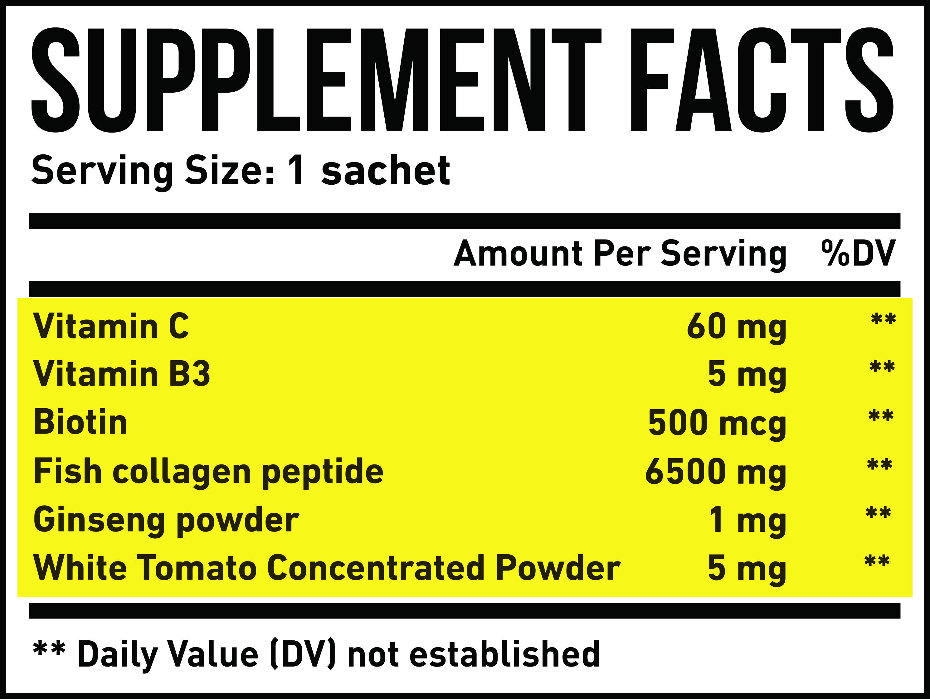 Supplement facts of Nano Singapore Best Collagen Drink