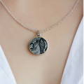 Hallmarked Couture black lace round pendant as worn | Lily Gardner London