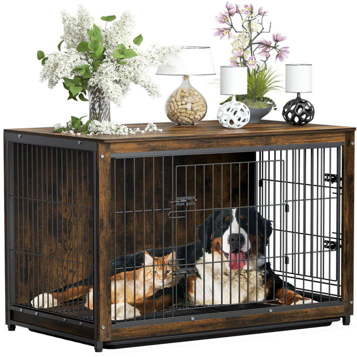 Wooden Dog Crate Kennel End Table Nightstand - Image 4