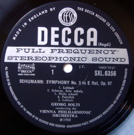 DECCA SXL-WB-ED3 / SOLTI, - Schumann Symphonies No.3 Rh...