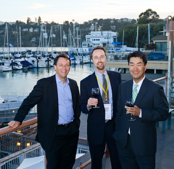 The CEO Summit isn't bad, but the afterparty back in Tiburon, priceless. L to R, Roame, Rick Walker of Efficient Technology and Micheal Kim of Genworth.