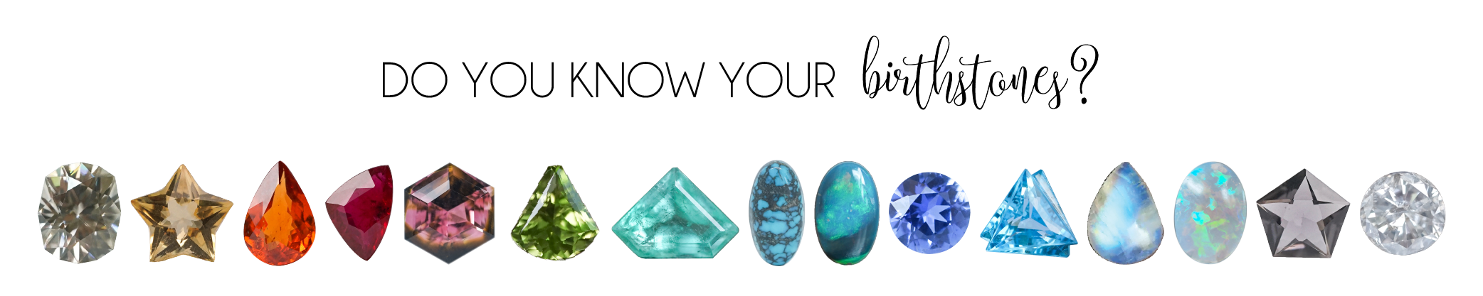 Birthstone color guide showing all twelve months