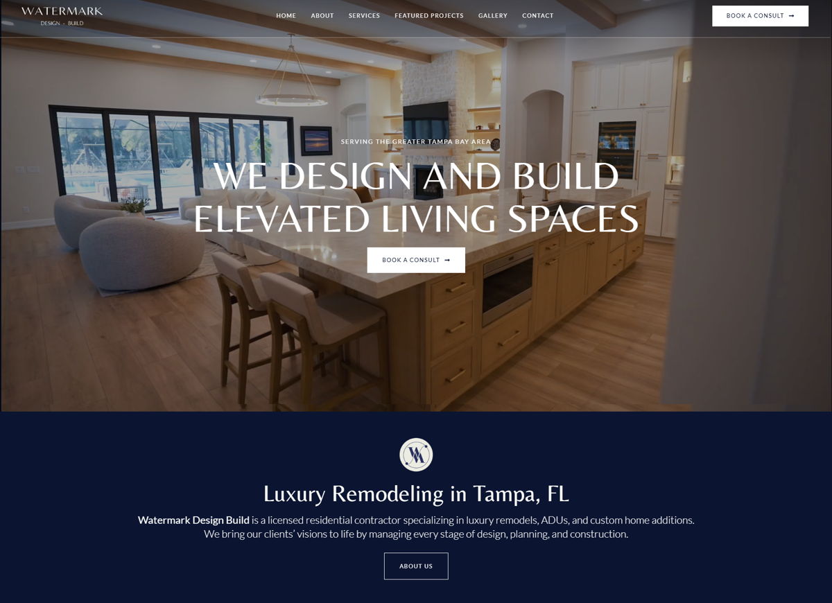 Screenshot of Watermark Design Build, from the home builder websites collection.