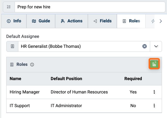 Roles tab with the Default Assignee field and the Roles panel