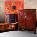 Part of Europe's largest collection of Antique Chinese cabinets - comprised of lacquered wedding cabinets, tv cabinets and low kang cabinets