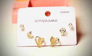 3 Pairs Gold Small Earrings Set