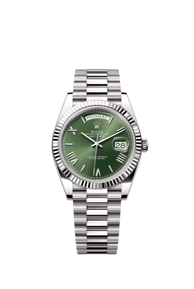 White Gold Green Dial Roman Numerals Box and Papers 2025