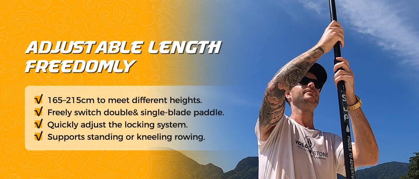 Paddle for SUP adjustable length from 165 to 215cm, freely switch double and single blade paddle