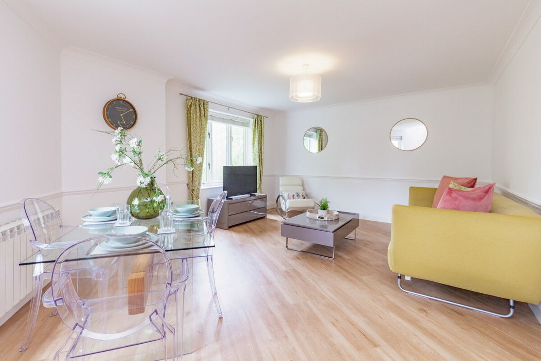 Open plan dining room and living room shown together