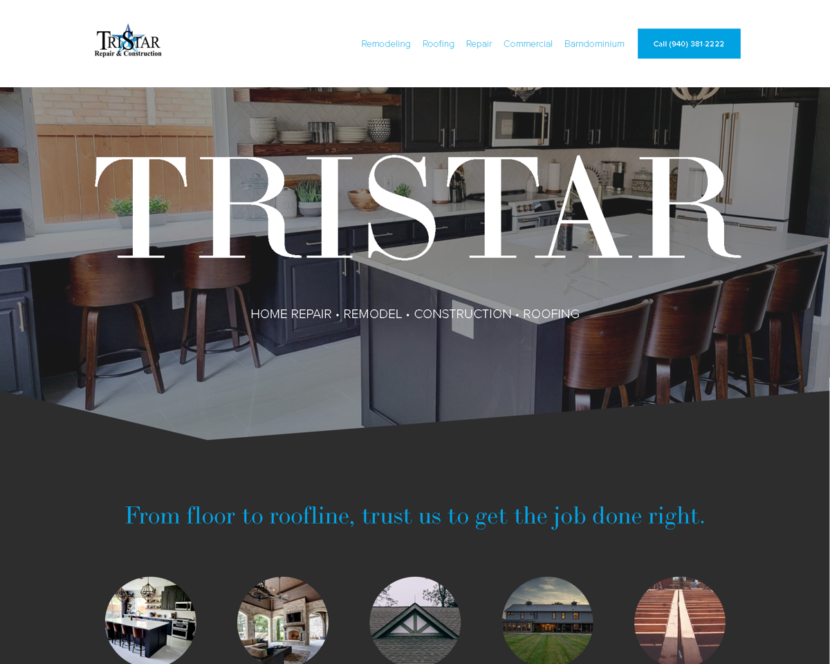 Screenshot of TriStar Repair & Construction, from the remodeling websites collection.