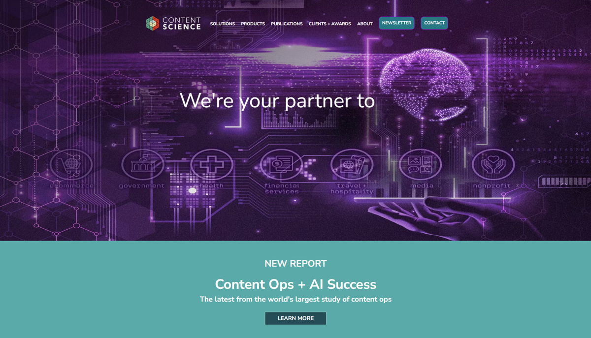 Screenshot of Content Science, from the content marketing portfolios collection.