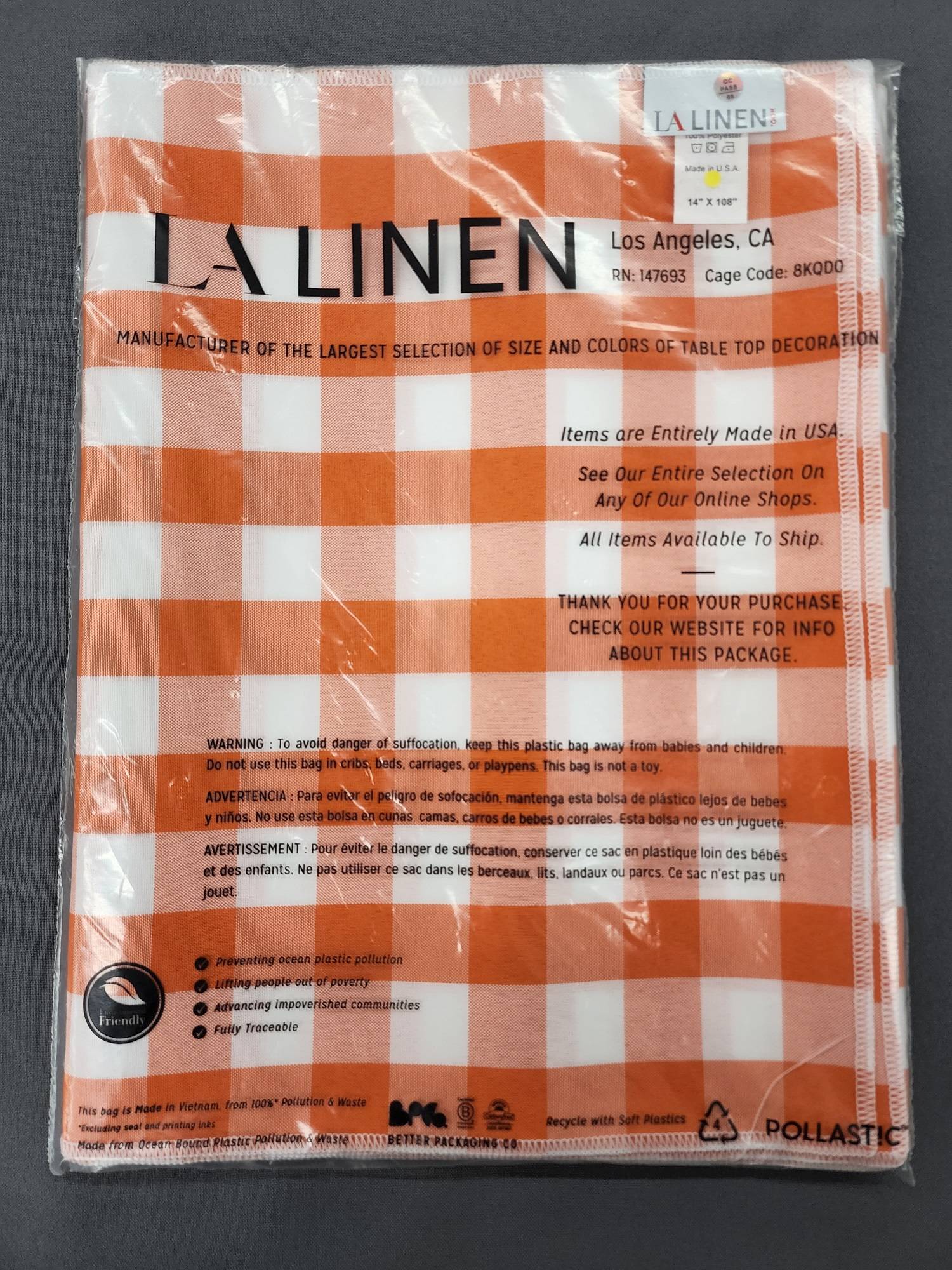 LA Linen product packaging enviromental friendly