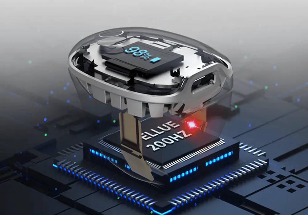 Wellue O2RingS showing internal chip design with 200Hz sampling for accurate oxygen monitoring