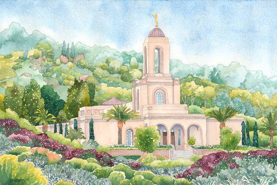 Lush foliage encircling the Newport Beach Temple.