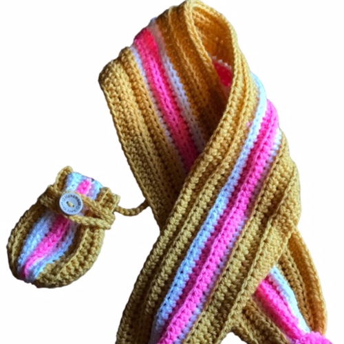 Padrão de tricô para cachecol canelado, chapéu e luvas com listras