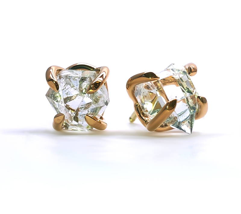 Quartz diamond Herkimer on gold earrings