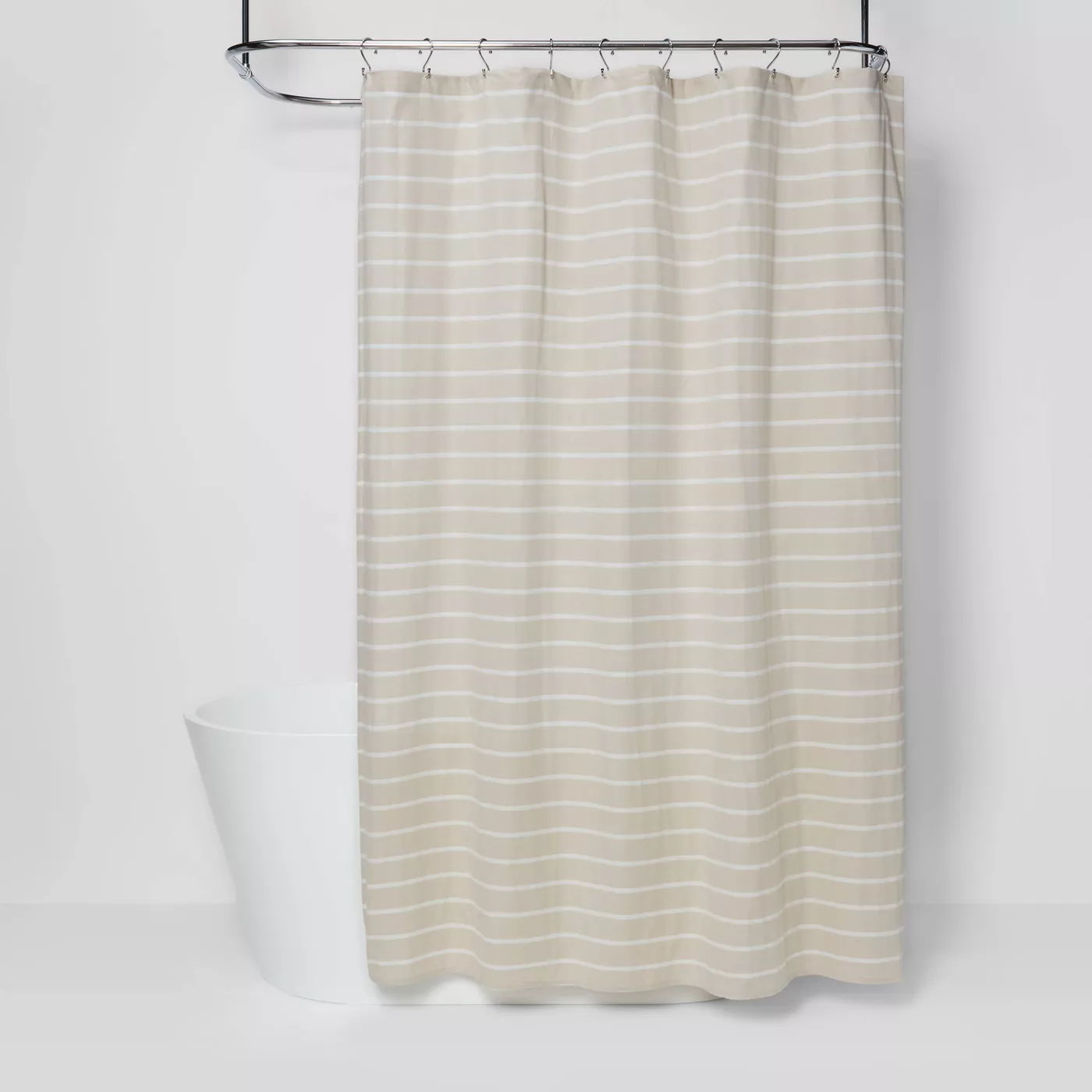 Shaina Shabby Chic White Farmhouse Shower Curtain vs Threshold Stripe Shower Curtain Slant