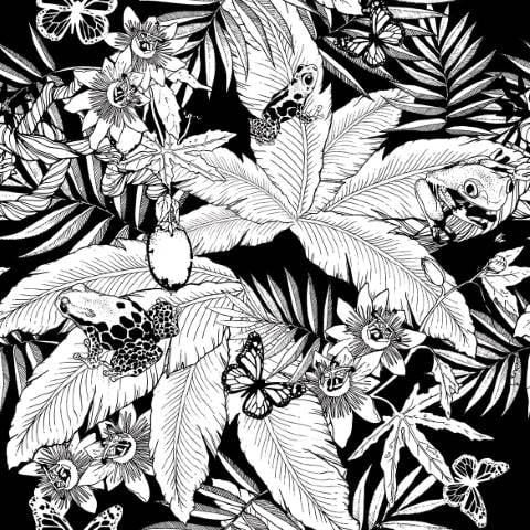 Black & White Modern Tropical Leaf Wallpaper pattern