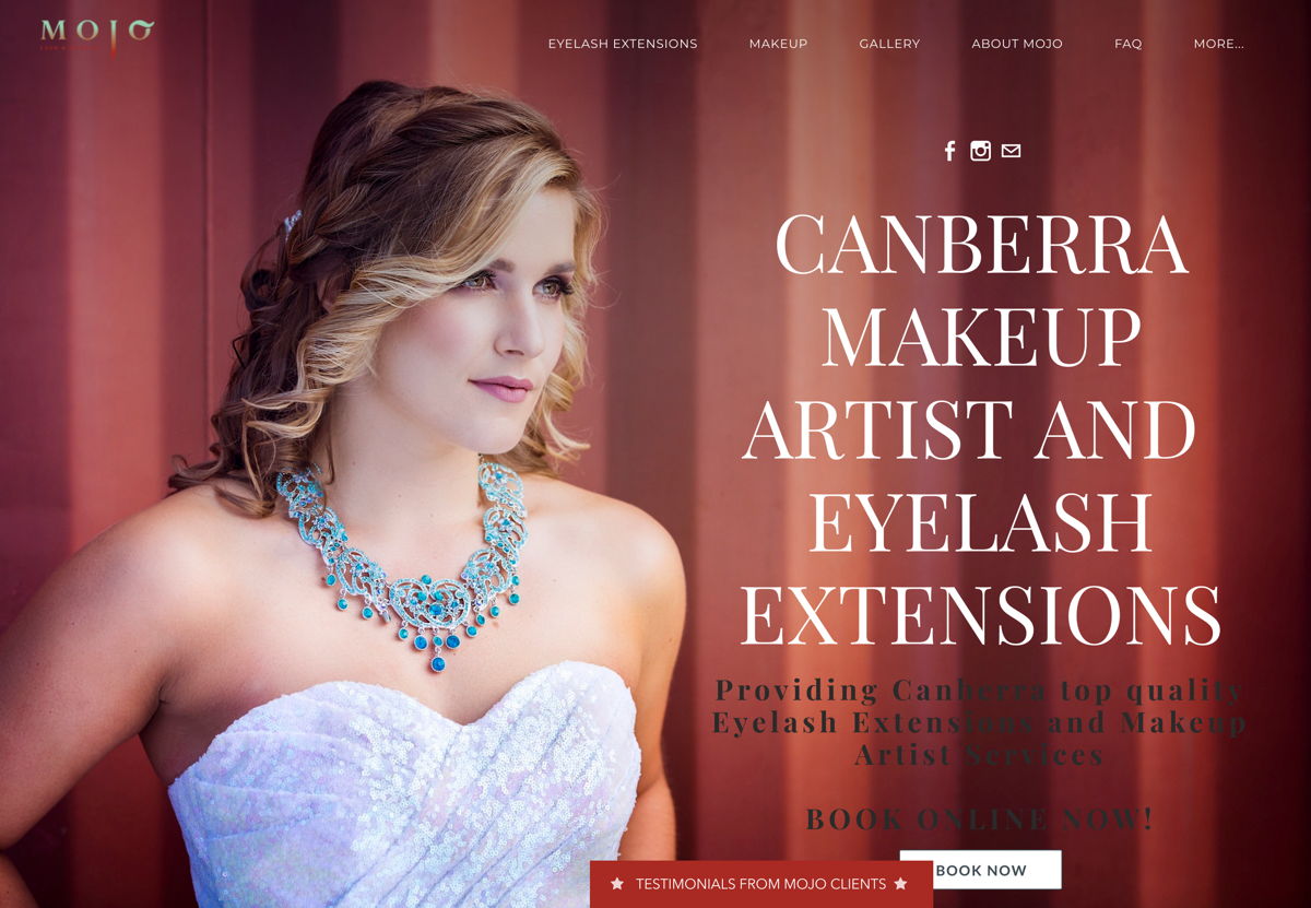 Screenshot of Mojo Lash and Makeup, from the beauty websites collection.