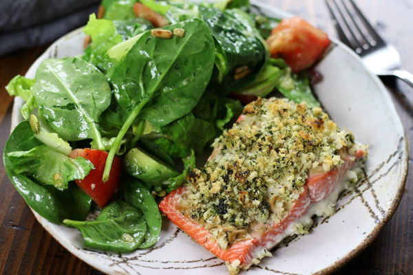 Photo of NEW- Herb Crusted Salmon w/ couscous almond salad.
