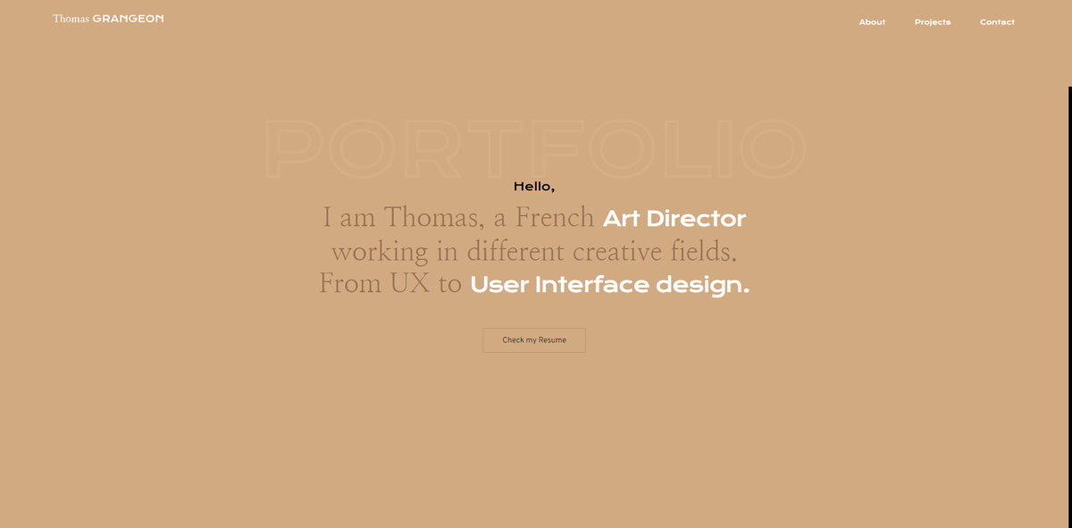 Screenshot of Thomas Grangeon, from the art director portfolios collection.