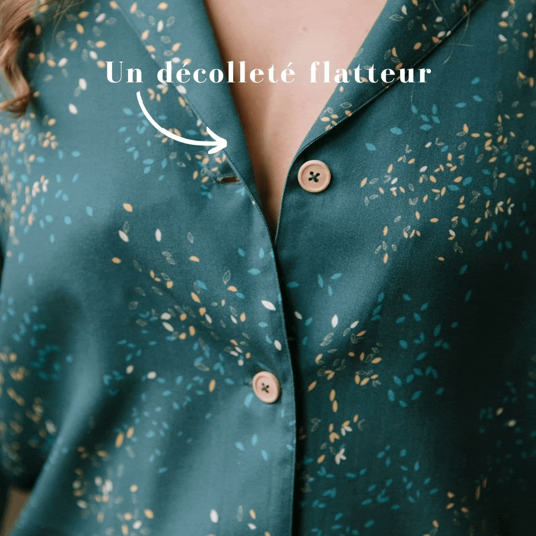 Nêge Paris - Pyjama Rue des Etoiles chemise pantalon vert en tencel lyocell
