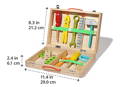 Dimensions of the Montessori Wooden Toolbox and all parts of the set. 
