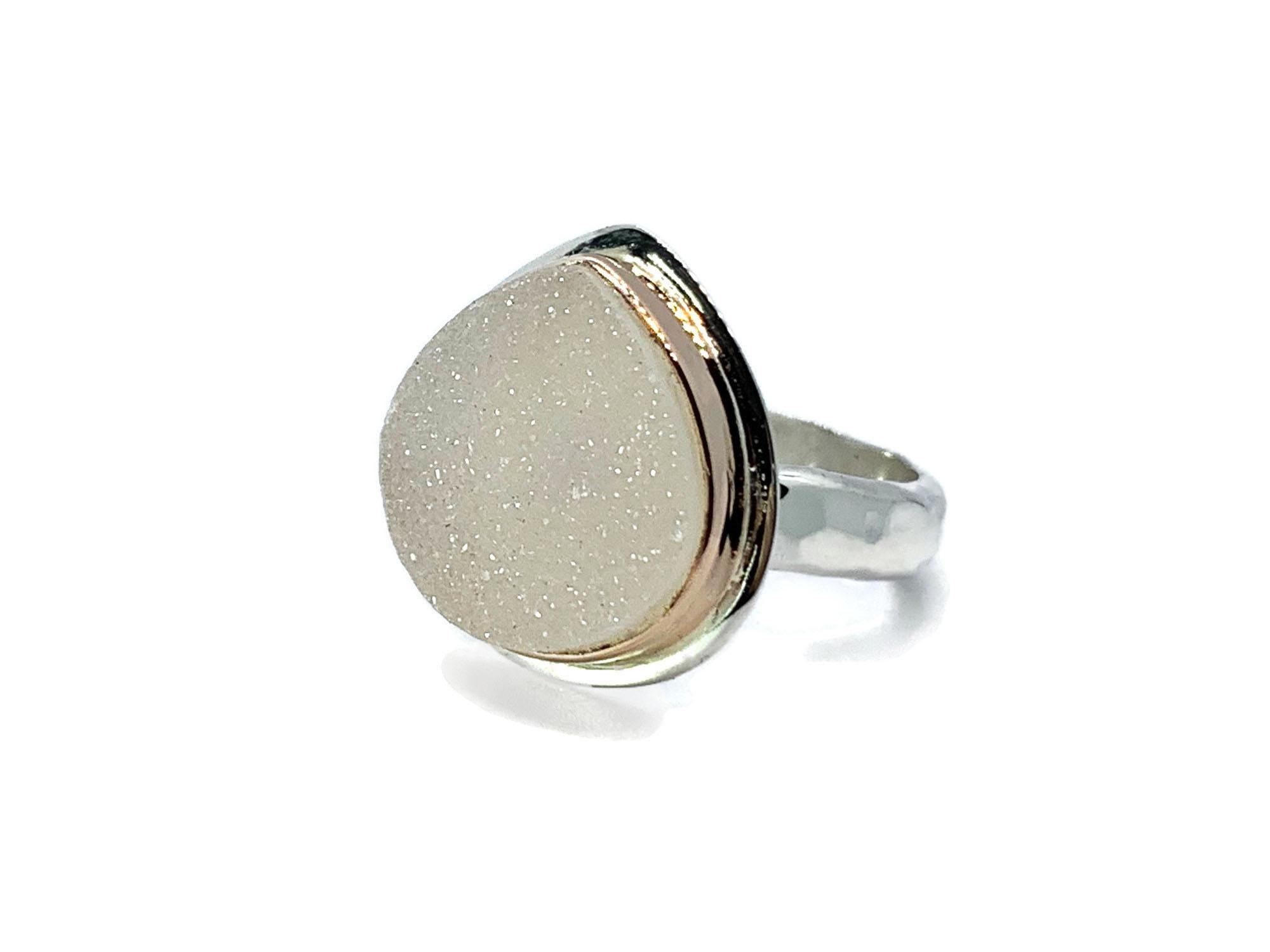 Druzy Ring Pear Shape Silver and Rose Gold