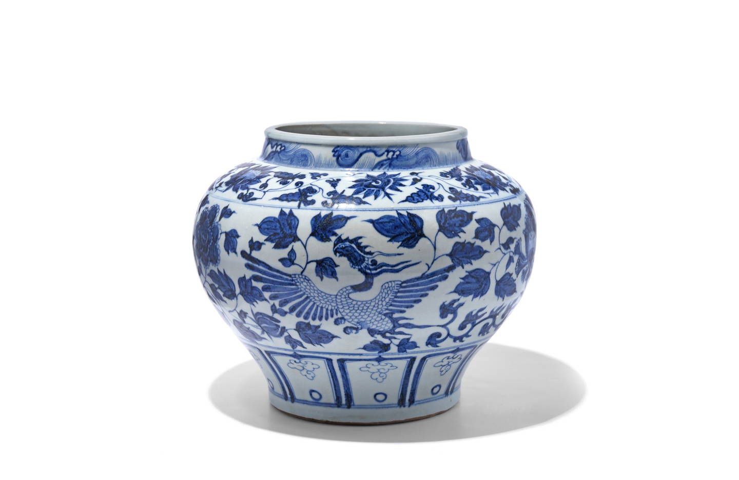 Reproduction Chinese Blue & White Porcelain Jardinière - Peonies & Phoenix | Indigo Antiques