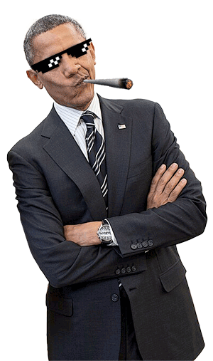 Montage of Barack Obama wearing sunglasses and smoking a big cannabis joint