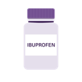 purple bottle labeled ibuprofen