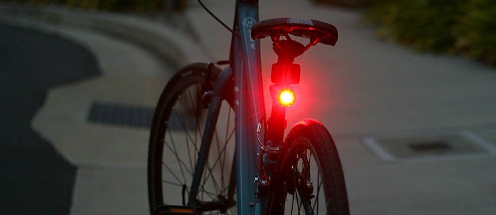Red rear light on bicycle