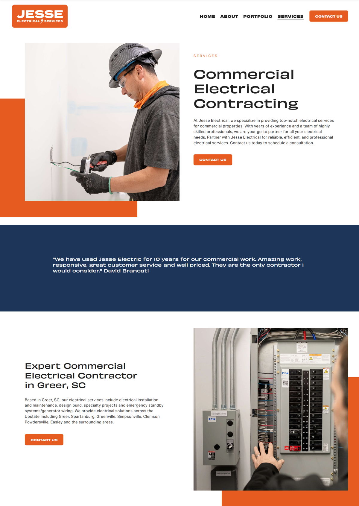 Screenshot of Jesse Electrical Services, from the service page design examples collection.