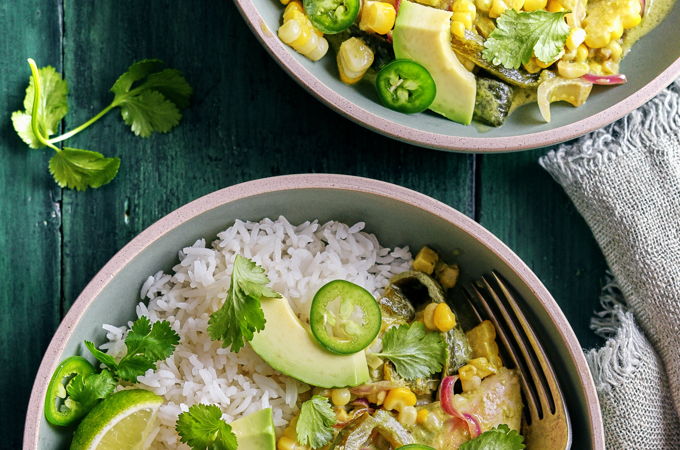 Chicken with Creamy Poblano Chili Pepper Sauce
