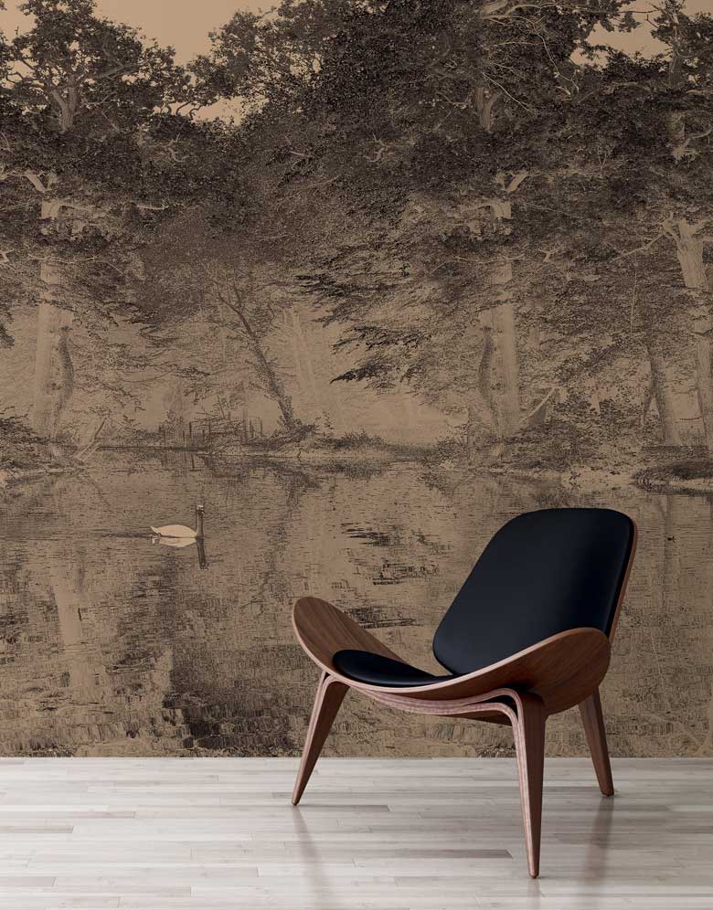 Feathr Brown Chinoiserie Wallpaper Mural design image