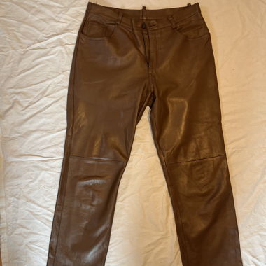 faux leather pants, brown