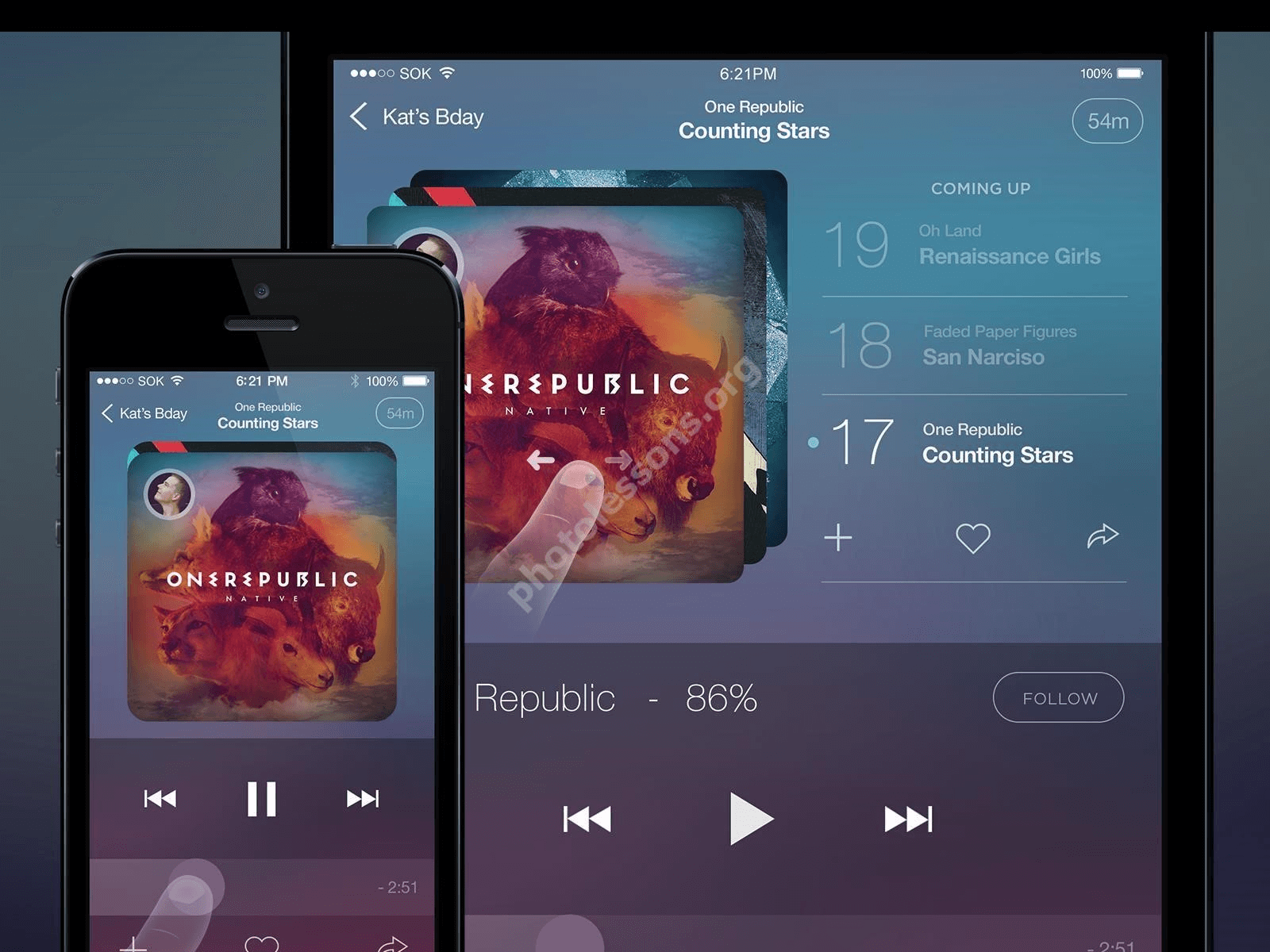 Музыкальный плеер для iPhone - скачать исходник для Фотошоп