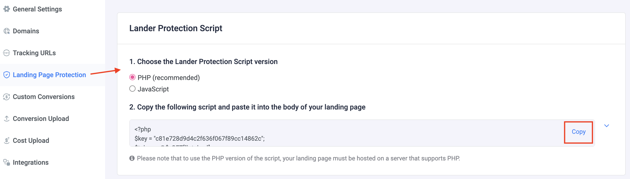 Landing Page Protection Script