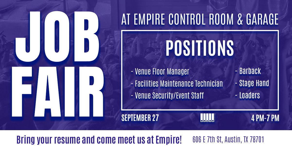 Job Fair at Empire Control Room & Garage 9/27 promotional image