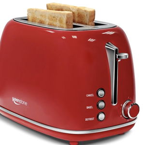 2 Slice Stainless Steel Toaster Retro with 6 Bread Shade Settings, Bagel, Cancel, Defrost Function, Extra Wide Slot, Removable Crumb Tray, Red